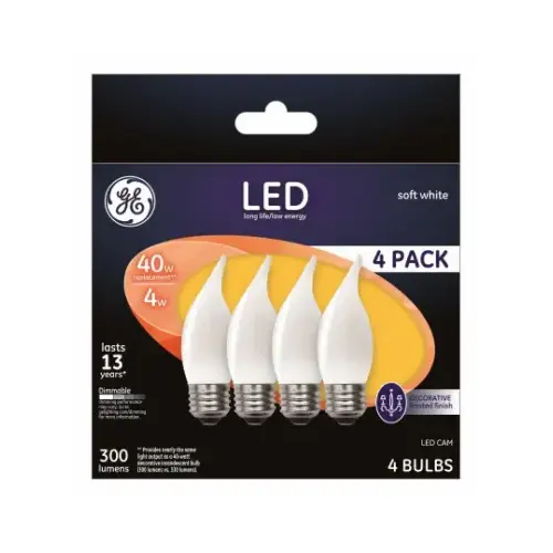 GE Lighting 37420 Decorative LED Light Bulbs, Frosted, Candelabra, 3.5-Watts, 300 Lumens - pack of 4