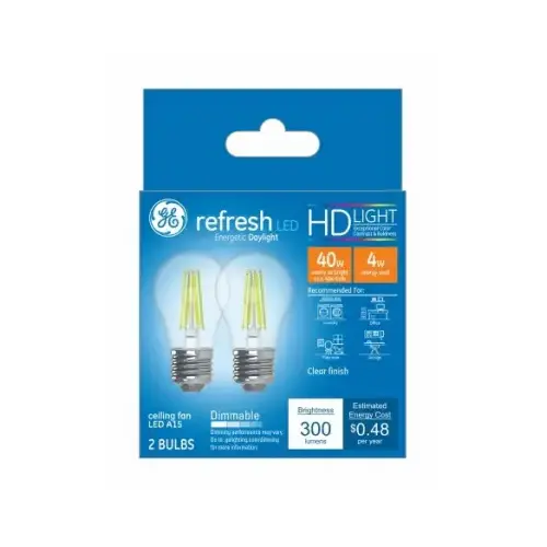 GE Lighting 45676 LED Ceiling Fan Light Bulbs, A15, Daylight, 300 Lumens, 4-Watts Pair