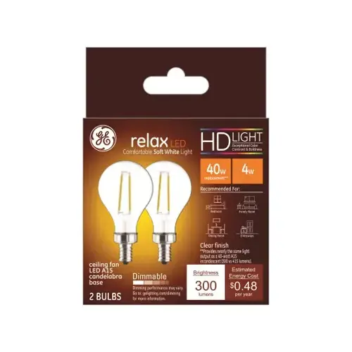 GE Lighting 93116152 LED Ceiling Fan Light Bulbs, A15, Soft White, 300 Lumens, 4-Watts Pair
