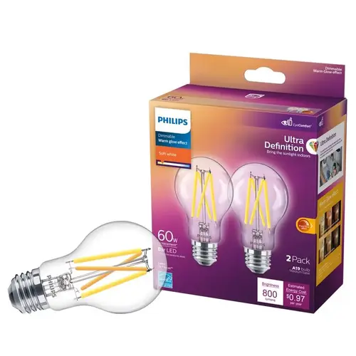 Philips 573477 LED Bulb A19 E26 (Medium) Soft White 60 Watt Equivalence Glass