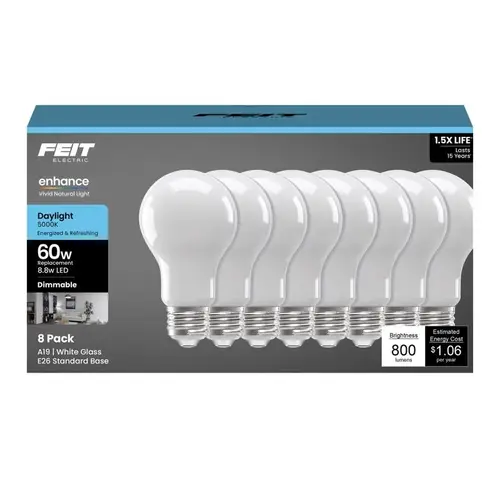 Feit A1960950FIL8/GB LED Bulb A19 E26 (Medium) Daylight 60 Watt Equivalence Frosted