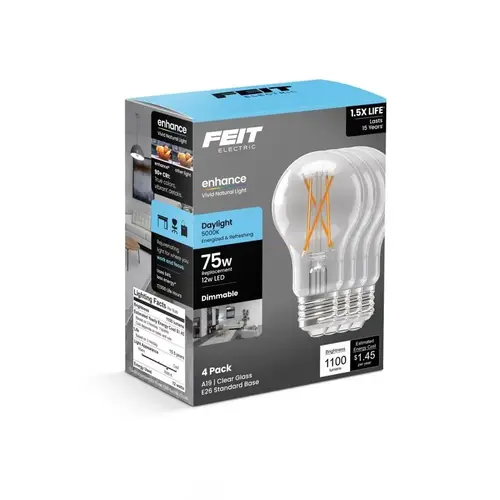 Feit A1975/950FIL4GB Filament LED Bulb A19 E26 (Medium) Daylight 75 Watt Equivalence Clear
