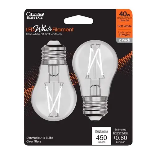 Feit BPA1540927WFIL2 Filament LED Bulb White Filament A15 E26 (Medium) Soft White 40 Watt Equivalence Clear