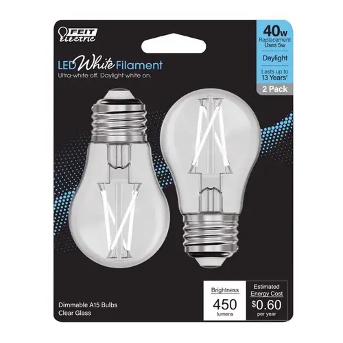 Feit BPA1540950WFIL2 Filament LED Bulb White Filament A15 E26 (Medium) Daylight 40 Watt Equivalence Clear
