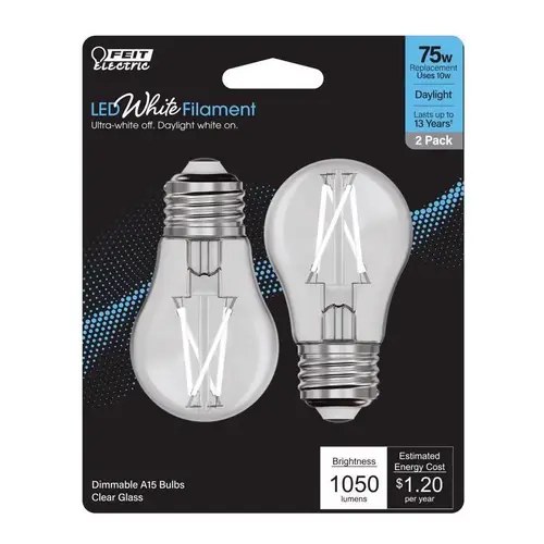 Feit BPA1575950WFIL2 Filament LED Bulb White Filament A15 E26 (Medium) Daylight 75 Watt Equivalence Clear