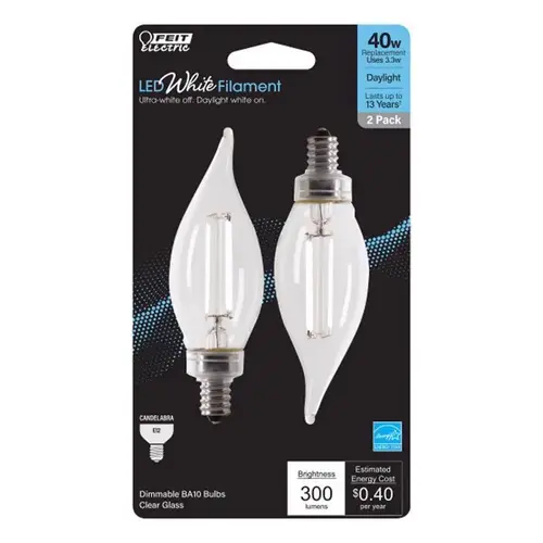 Feit BPCFC40950WFIL2 Filament LED Bulb BA10 E12 (Candelabra) Daylight 40 Watt Equivalence Clear