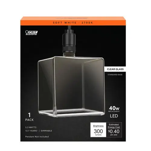 Feit CUBECL/L927CAWF Filament LED Bulb Square E26 (Medium) Soft White 40 Watt Equivalence Clear