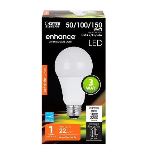 Feit Electric A50/150/927CA LED Bulb, General Purpose, A21 Lamp, 50, 100, 150 W Equivalent, E26 Lamp Base Clear