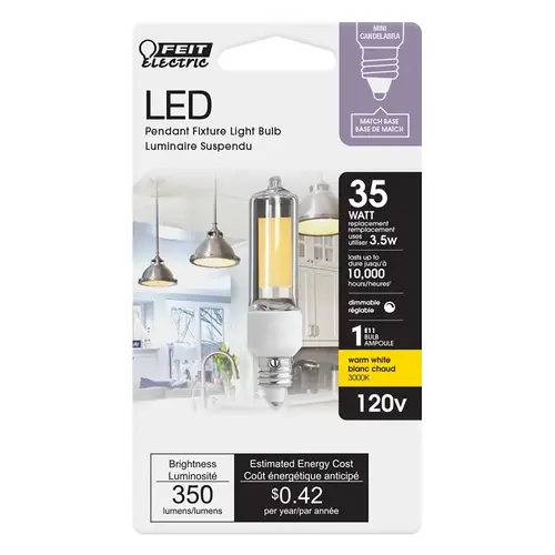 Feit Electric BP35MC/830/LED LED Bulb T4 E11 Warm White 35 Watt Equivalence Clear