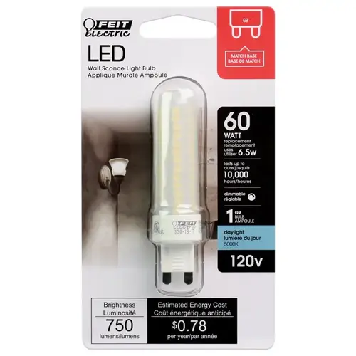 Feit Electric BP60G9/850/LED LED Bulb T4 G9 Daylight 60 Watt Equivalence Frosted