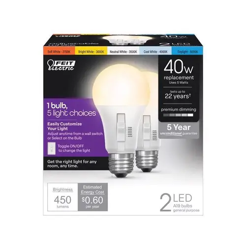 Feit Electric OM40DM/6WYCA/2 LED Bulb A19 E26 (Medium) Color Changing 40 Watt Equivalence Frosted