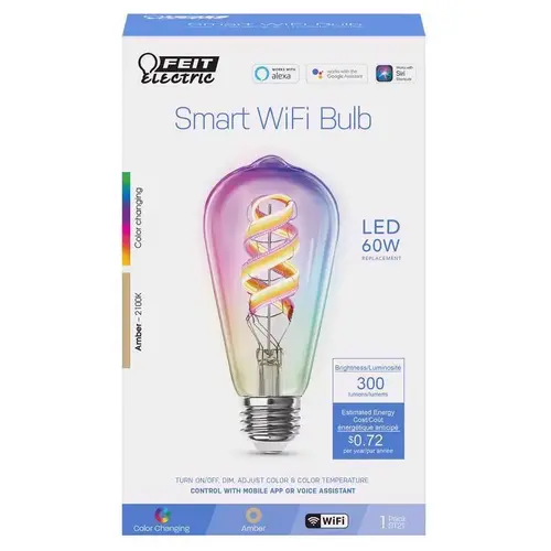 Feit Electric ST2160RGBWIFIAG LED Smart Bulb LED Smart ST21 E26 (Medium) Smart-Enabled Amber 60 Watt Equivalence Clear