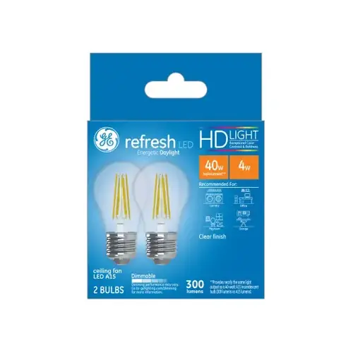 GE 31339 LED Bulb Refresh HD A15 E26 (Medium) Daylight 40 Watt Equivalence Clear Pair