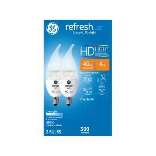 GE 31425 LED Bulb Refresh CAC E12 (Candelabra) Daylight 40 W Clear Pair