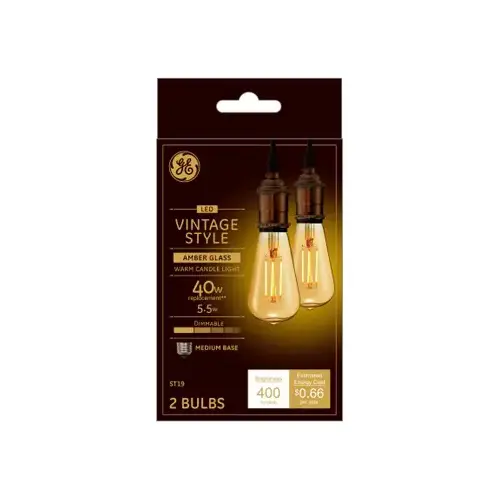 GE 42194 Filament LED Bulb ST19 E26 (Medium) Amber Warm White 60 W Transparent Amber Pair