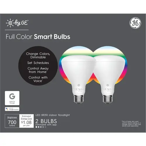 GE 93106175 LED Smart Bulb BR30 E26 (Medium) Color Changing 65 W White Pair