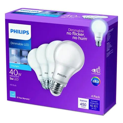 Philips 549766 LED Bulb A19 E26 (Medium) Daylight 40 Watt Equivalence Frosted