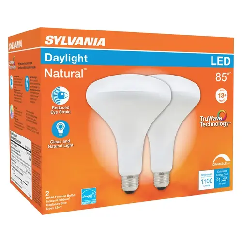 Sylvania 40787 Natural LED Bulb, Spotlight, BR40 Lamp, 85 W Equivalent, E26 Lamp Base, Dimmable, Frosted, Daylight Light Pair