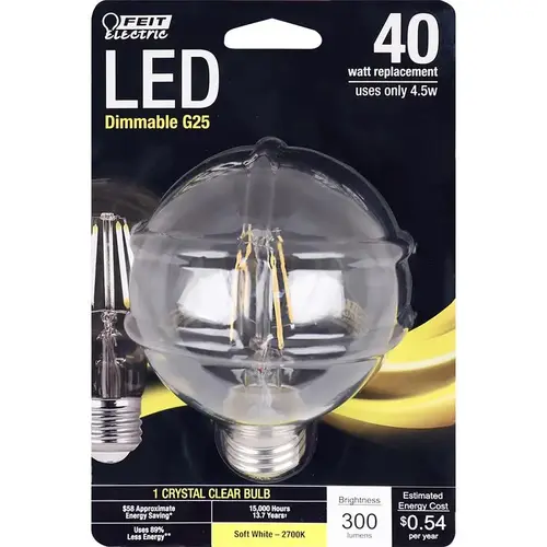 Feit Electric BPG2540927CAFR LED Bulb G25 E26 (Medium) Soft White 40 Watt Equivalence Clear