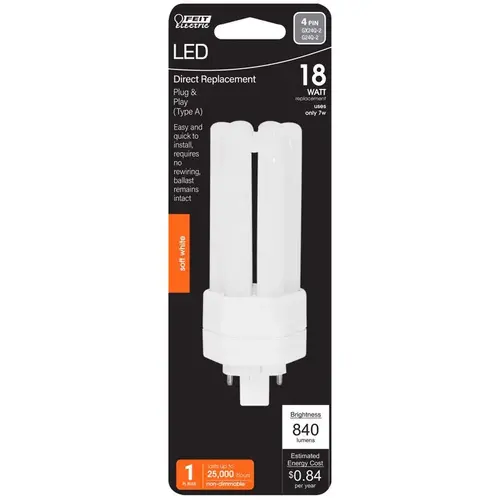 Feit Electric BPLT18E827LDG2H LED Light Bulb PL GX24Q-3 4-Pin Soft White 18 Watt Equivalence White