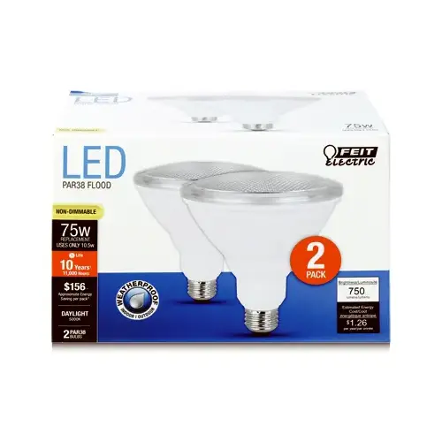 Feit Electric PAR3875/850/10KLED/2 LED Light Bulbs, Par38, 10.5-Watts, 750-Lumens Pair