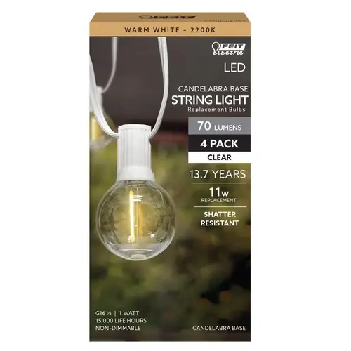 Feit G1612822FILED4 Filament LED Bulb G16.5 E12 (Candelabra) Warm White 11 Watt Equivalence Clear