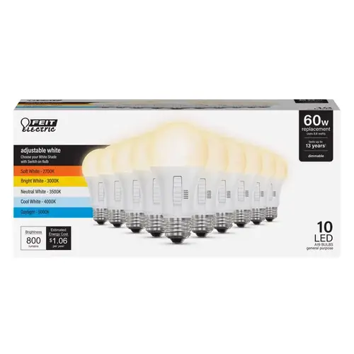 Feit OM60DM5CCTLED10 LED Bulb A19 E26 (Medium) Adjustable White 60 Watt Equivalence White
