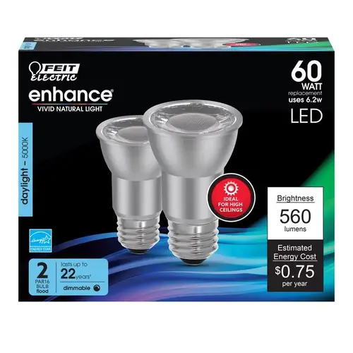 Feit PAR16DM60950CA2 Floodlight PAR 16 E26 (Medium) Daylight 60 Watt Equivalence Frosted