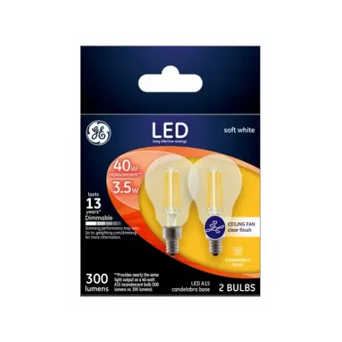 GE 24302 LED Bulb A15 E12 (Candelabra) Soft White 40 W Clear Pair