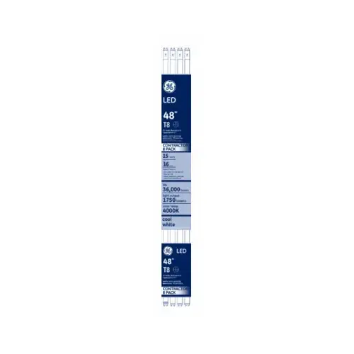 GE Lighting 13104 LED Light Bulbs, T8, Cool White, 1750 Lumens, 15-Watts - pack of 8