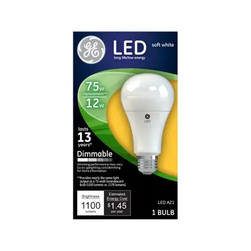 GE Lighting 65735 LED Light Bulb, Soft White, Dimmable, 1100 Lumens, 12-Watts