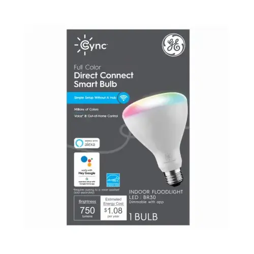GE Lighting 93128985 Cync Smart Indoor Floodlight LED Bulb, Dimmable, Millions of Colors, R30, 9-Watts