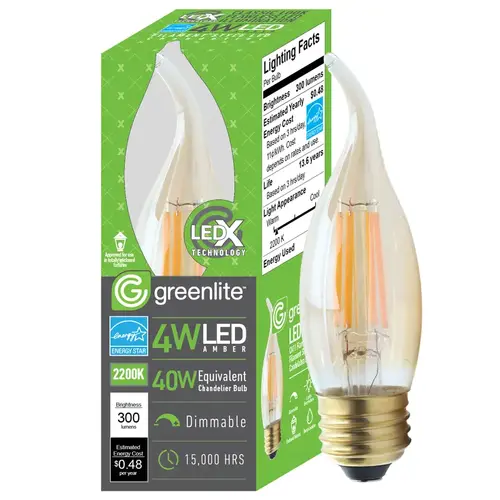 Greenlite 48850 LED Flame Bulb C10 E26 (Medium) Warm White 40 W Transparent Amber