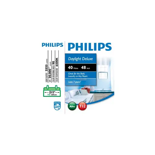 Philips 543405 Fluorescent Tube Light Bulb 40 W T12 1.5" D X 48" L Daylight Linear 6500 K Pair