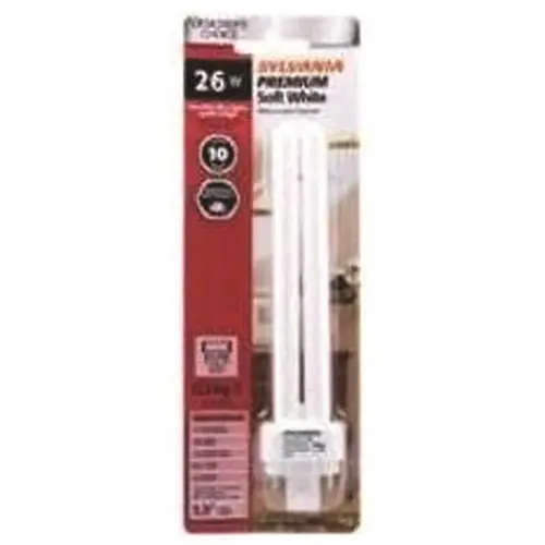 Sylvania SX-0717651 DULUX D/E ECOLOGIC COMPACT FLUORESCENT LAMP, T4, DUAL TUBE, 26 WATTS, 2700K, 82 CRI, G24Q-3 BASE