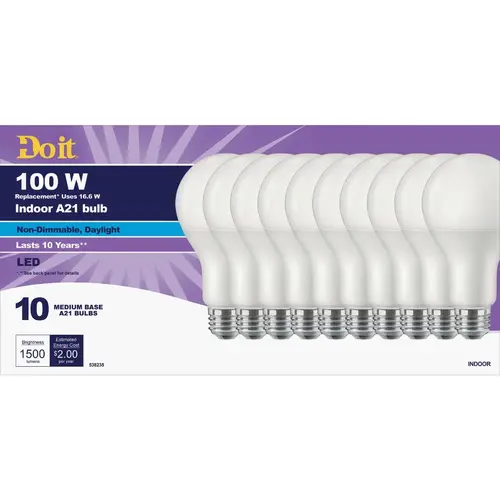 Do it 362160 100W Equivalent Daylight A21 Medium LED Light Bulb, Title 20 - pack of 10