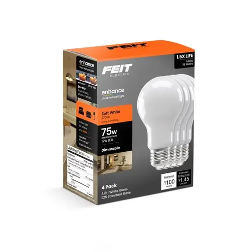 Feit A1975/927FIL4GB LED Bulb A19 E26 (Medium) Soft White 75 Watt Equivalence White