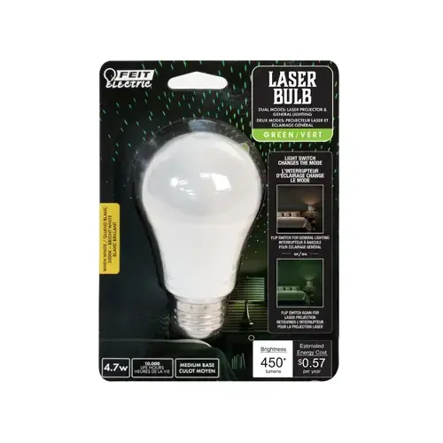 Feit Electric BPA19/G/LASER/LED LED Light Bulb, A19, Green Laser, 450 Lumens, 4.7-Watt