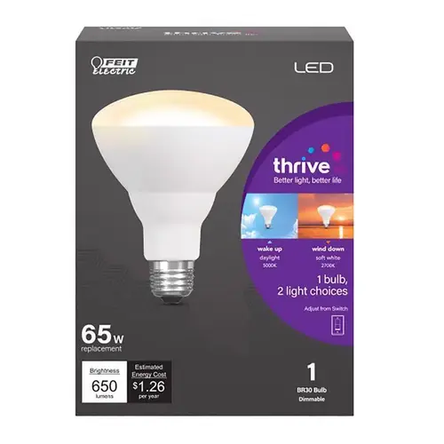 Feit Electric BR30/HLTH/LEDI LED Smart Bulb Intellibulb BR30 E26 (Medium) Color Changing 65 W Clear