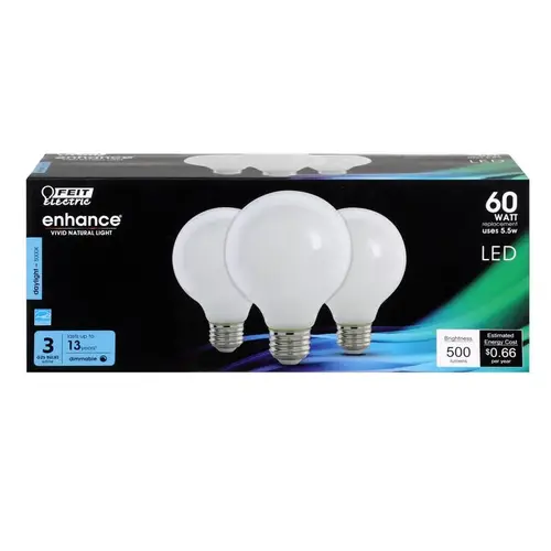 Feit Electric G2560W950CAFL3R Filament LED Bulb Enhance G25 E26 (Medium) Daylight 60 W Frosted