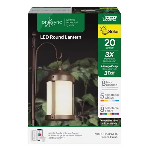 Feit Electric LAN4RNDSYCSOLBZ Hanging Lantern OneSync 4" Solar Power Metal Round Bronze Bronze