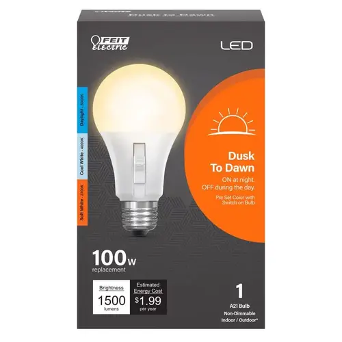 Feit Electric OM1003CCTCADDLI LED Dusk to Dawn Bulb A19 E26 (Medium) Tunable White/Color Changing 100 Watt Equivalen White