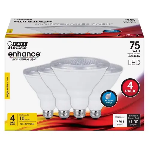 Feit Electric PAR38930CA4PK LED Bulb Enhance PAR38 E26 (Medium) Bright White 75 Watt Equivalence Clear
