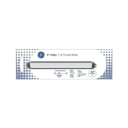 GE 15983 Fluorescent Bulb 4 W T5 0.6" D X 6" L Cool White Linear 4100 K Clear