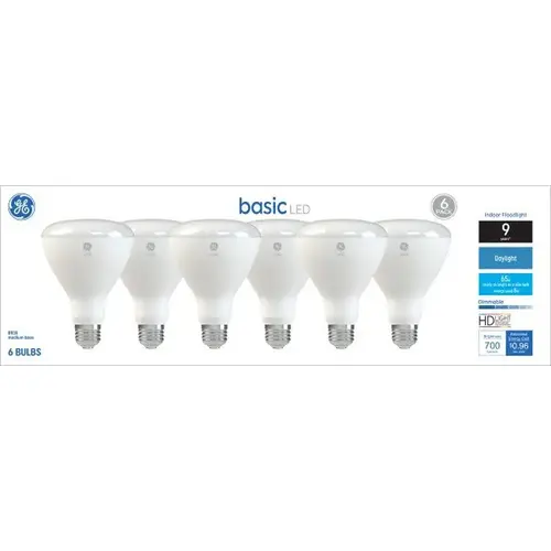 GE 46976 GE LED Light Bulb, Spot and Flood, BR30 Lamp, 65 W Equivalent, E26 Medium Screw-In Lamp Base, Yes, Frosted - pack of 6