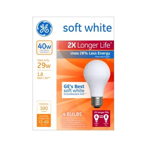 GE 70337 Halogen Bulb 29 W A19 A-Line 390 lm Soft White Clear