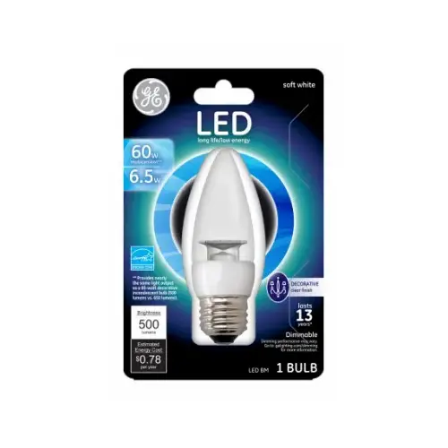 GE Lighting 37265 LED Decorative Light Bulb, Soft White, Clear, 500 Lumens, 6.5-Watts