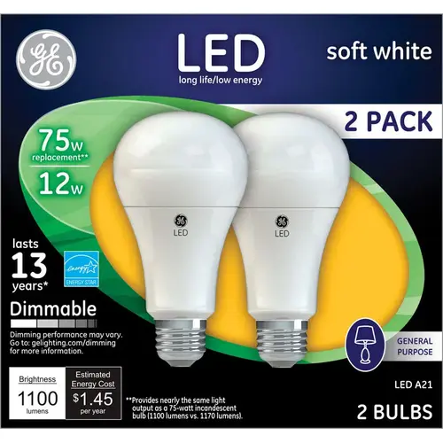 GE Lighting 65943-XCP4 LED Bulb A21 E26 (Medium) Soft White 75 W Froste - 2 per pack x4 packs