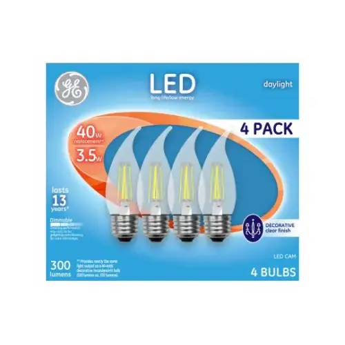 GE Lighting 92693 Decorative LED Light Bulbs, Daylight, Clear, 300 Lumens, 3.5-Watts - pack of 4