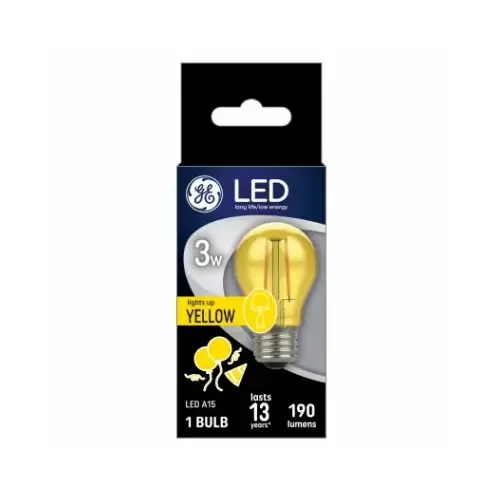 GE Lighting 93116860 LED Yellow Light Bulb, A15 Shape, Medium Base, 190 Lumens, 3 Watts
